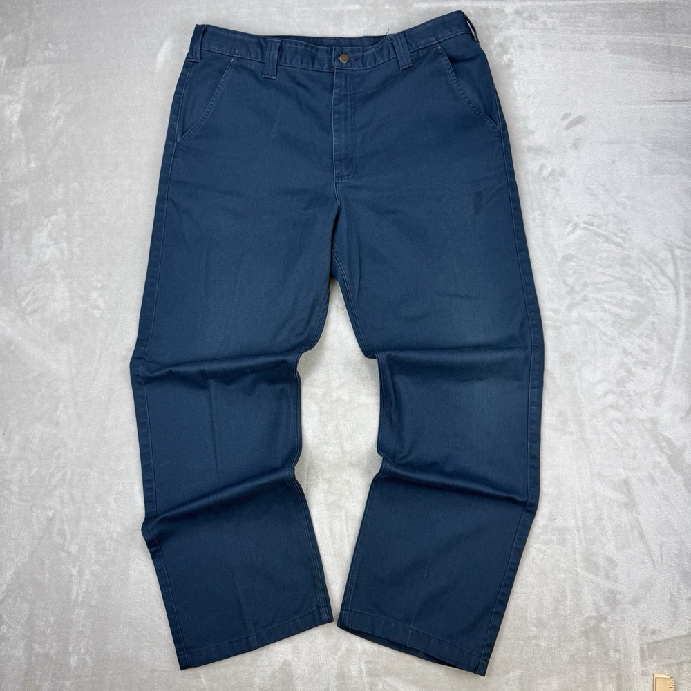 Vtg Carhartt Y2K Navy Blue Twill Mechanic Janitor Work Pants Mens Size‎ 38x32